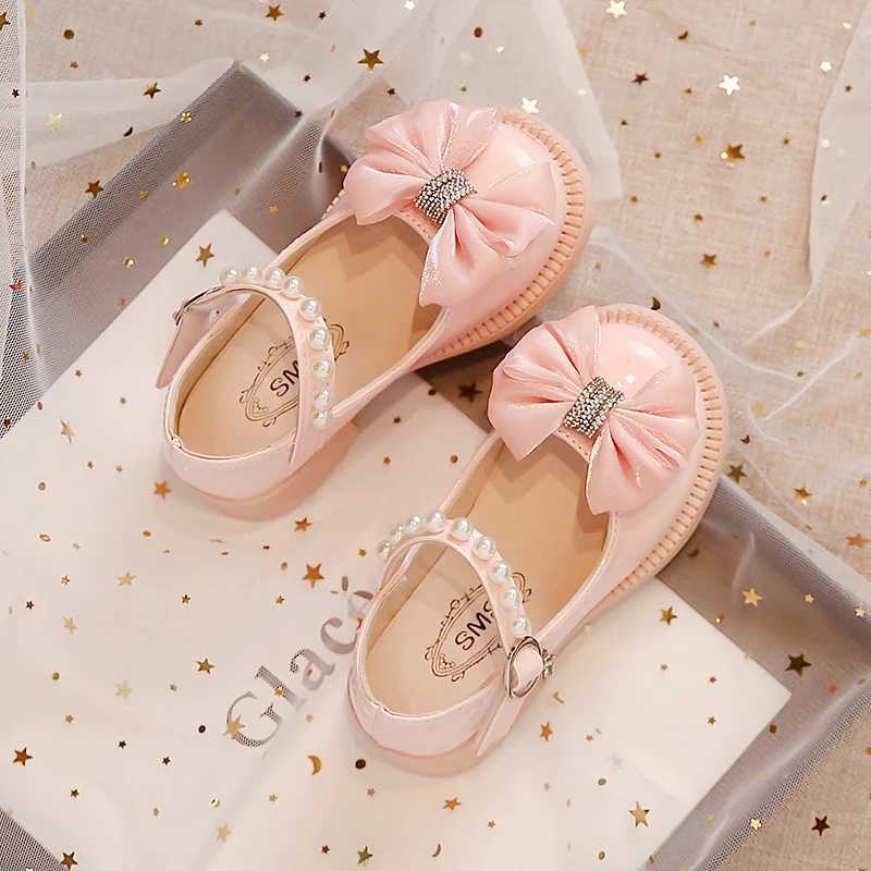 Sweet Children Leather Shoes Bowknot Organza Elegant Girls Mary Janes Three Colors Spring Princess Dance 26-36 Kids Flat ShoeXJ241209