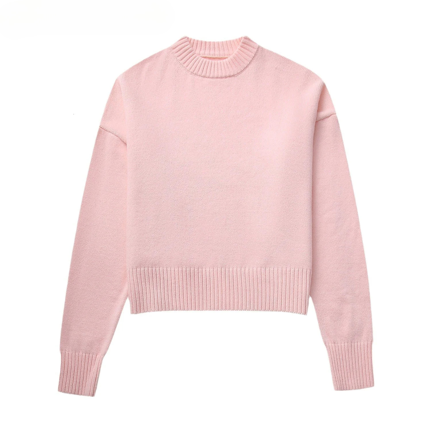 Women Long Sleeve Round Neck Solid Sweaters Autumn Streetwear Knit Basic Pullover Knitwear Loose Elegant Jumper Female Tops