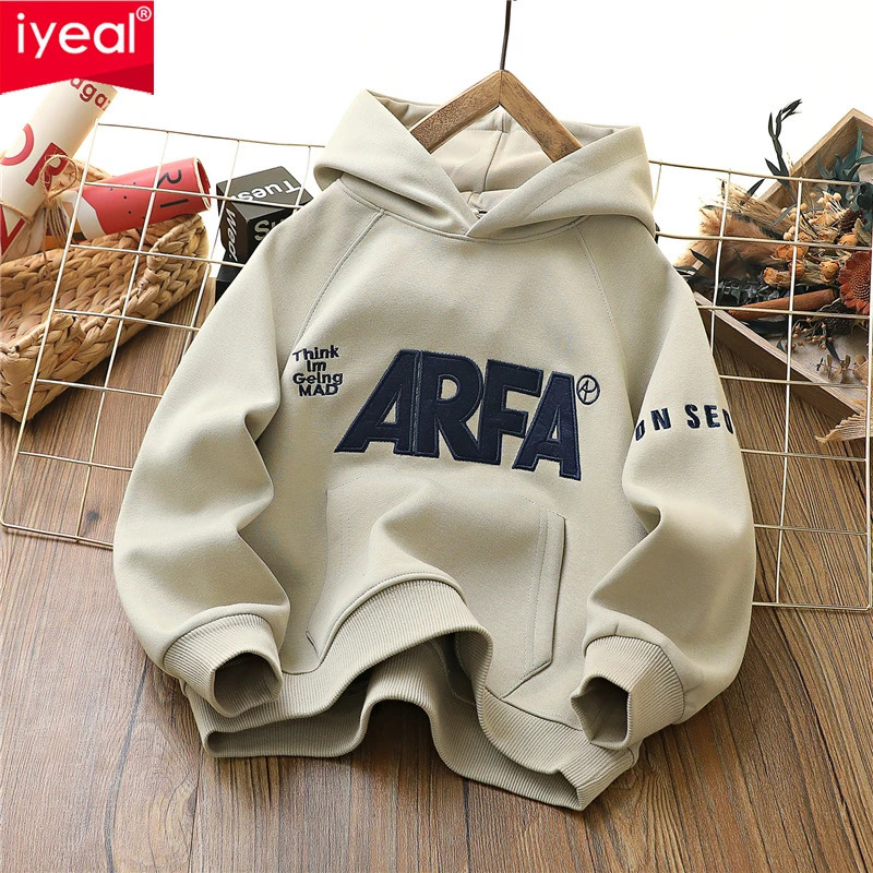IYEAL Childrens Boys Spring Hooded Sports Shirt Childrens Long Sleeve Letter Hooded Sports Shirt Childrens Casual Clothing 241210