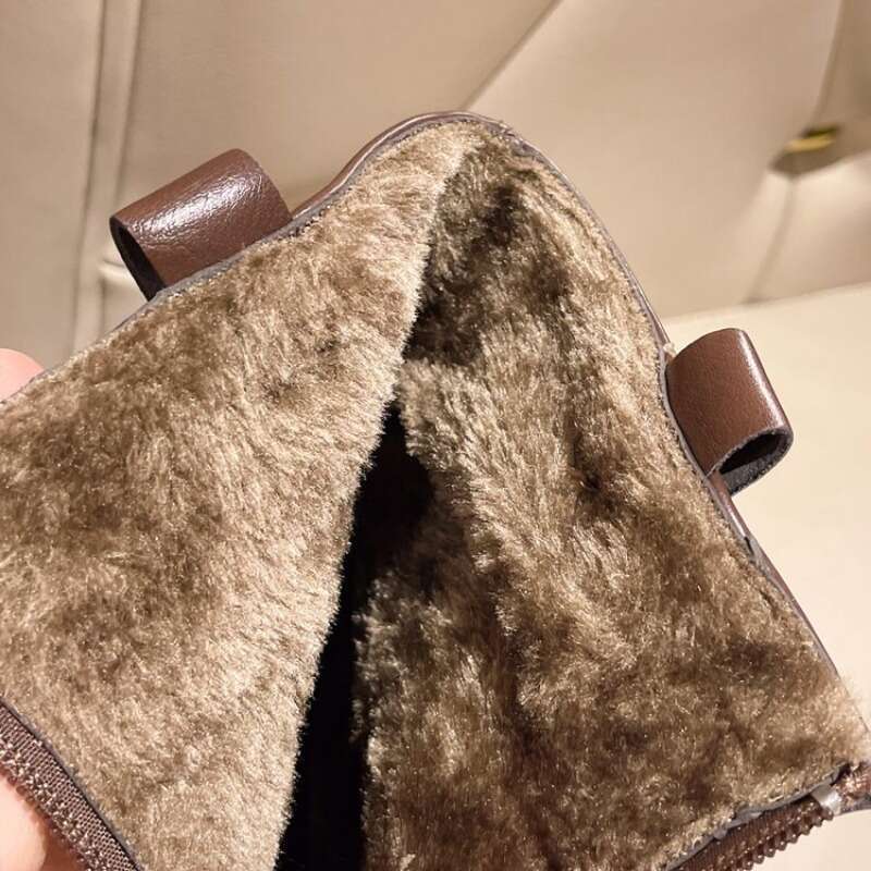 New Women Fashion Female Square Heel Low-Heel Shoes Lady Leather Woman Low-heel Keep Warm Ankle Boots Q109