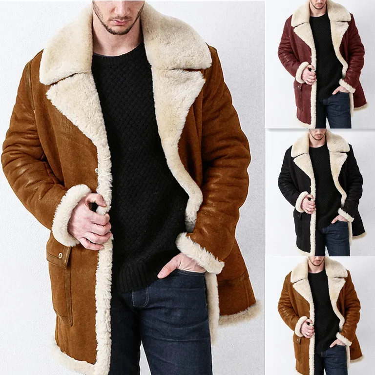 Genuine leather mens jacket style wool mid length with unique collar for autumnwinter warm clothing 241209