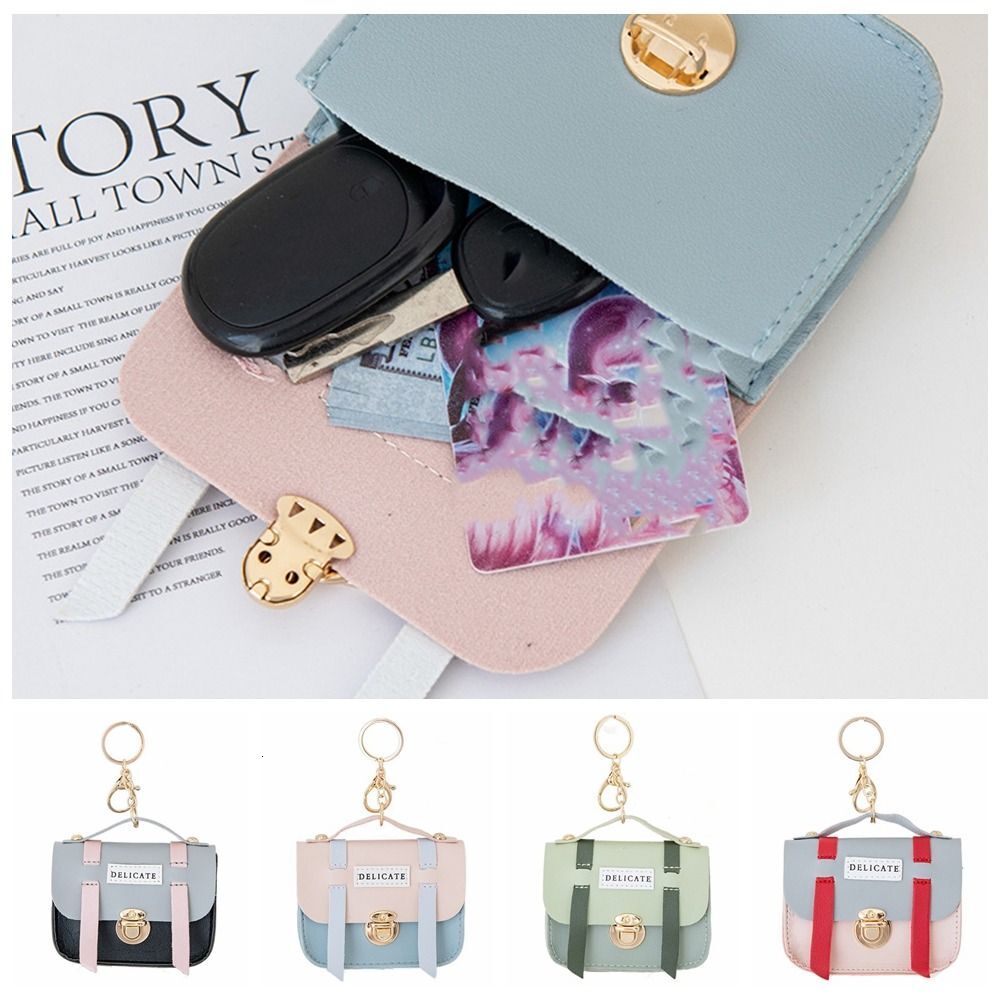 New multi color keychain coin bag gift flip PU leather Bluetooth earphone cover lipstick holder keychain designer mini wallet bag