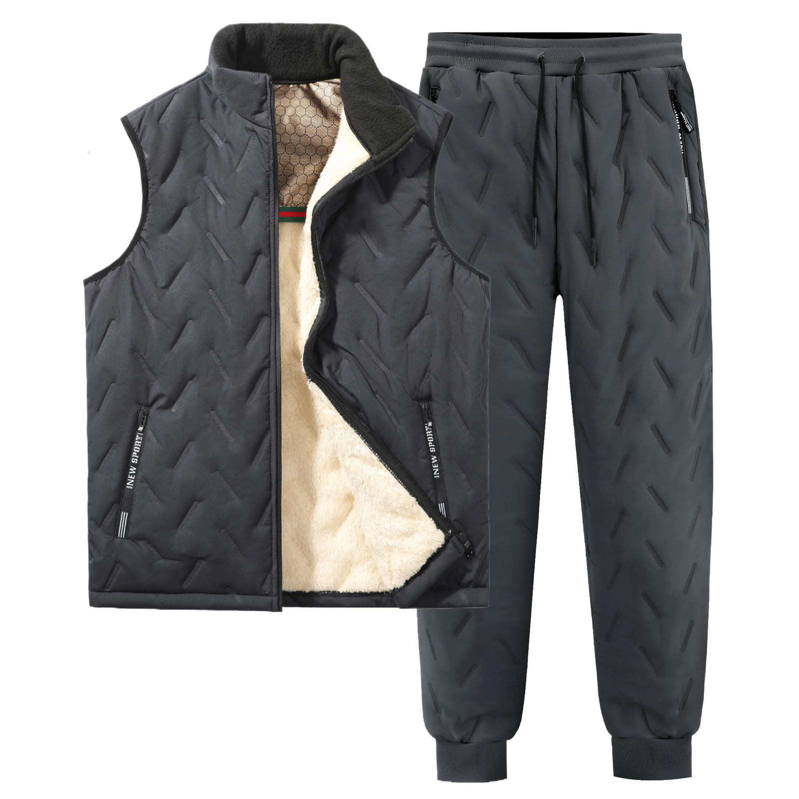 Mens Tracksuit Set Fashion Jogger Winter Graphene Fleece Warm Hooded Jacket Vest Pants 3 Piece Male Casual Running Sports Suit 241209