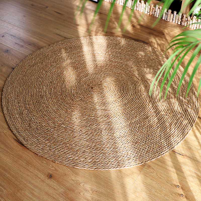 Nordic Rattan Cattail Grass Rope Woven Carpet Floor Light Luxury Style Clothing Store Living Room Bedroom Decoration Photography Mat H260226