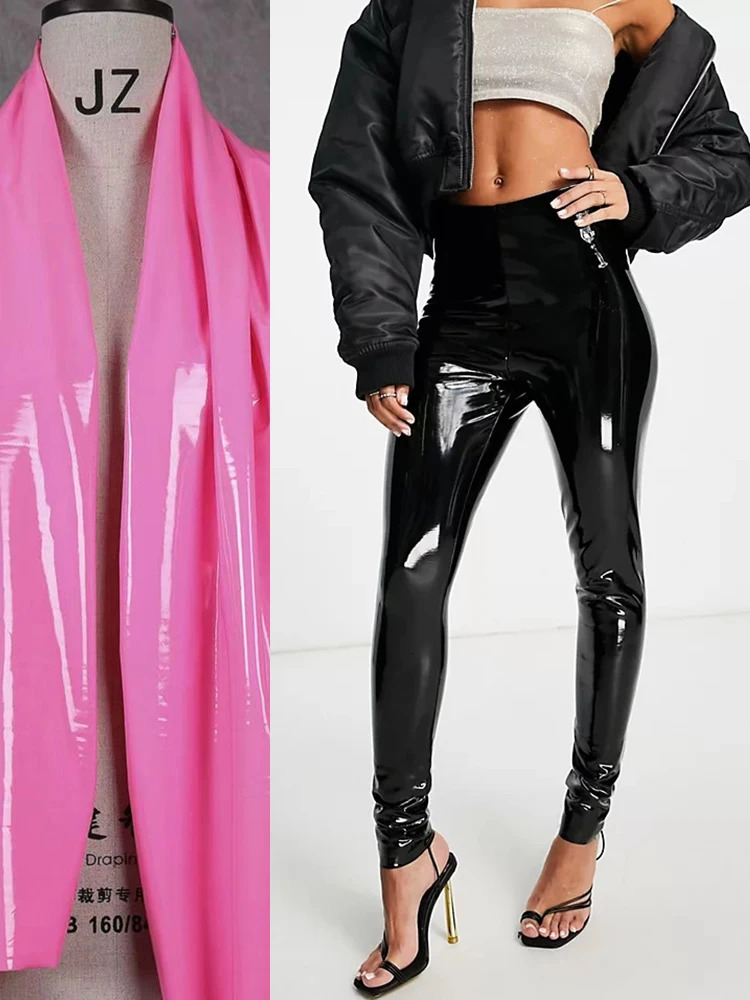 Womens Smooth Patent Leather Seamless Long Leg Elastic PVC Ultra Thin Trouser Sexy Bodycon PU Pencil Cutting Pants Customization 241209