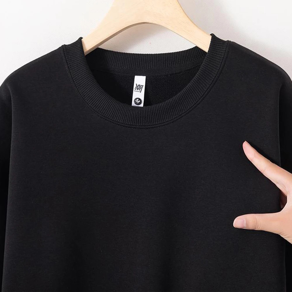 Drop Shoulder Heavyweight Fleece Sweatshirt Hoodie Men Sweat Shirt Winter Warm Crew Neck Unsiex Sudaderas Para Hombre 241209