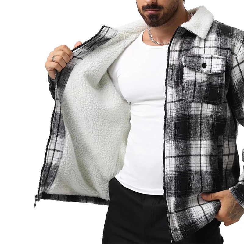 Fashionable Mens Wool Liner Jackets Fall Winter Warm Flannel Jacket Coat Outdoor Casual Plaid Outerwear Men Vintage Coats 241209