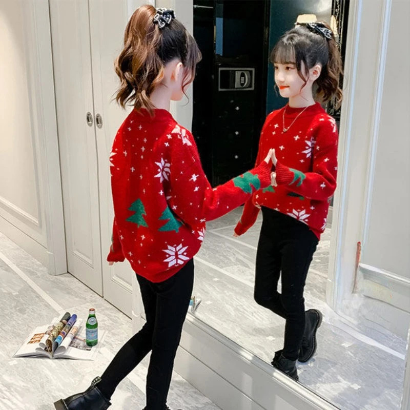 Girl Sweater Picking Autumn Winter Childrens Thick Fashion Christmas Sweater Girl Winter Children 7 8 10 11 12 Years Old 241210