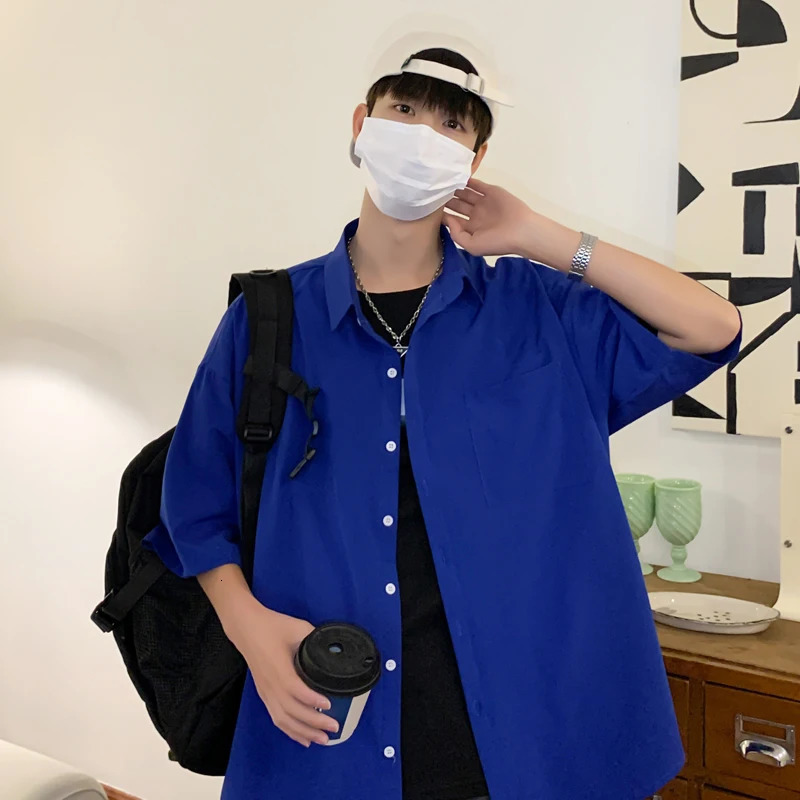 Lappster Ice Solid Korean pocket shirt Blouses 2023 summer smooth short sleeved Japanese streetwear oversized cargo 241209