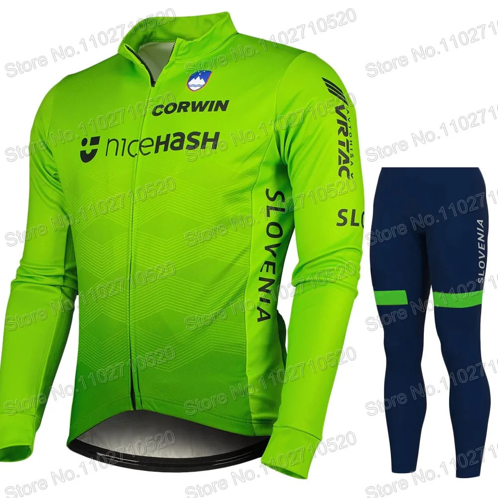Slovenia national team cycling jersey set mens long sleeved winter green clothing set MTB cycling pants bib Ropa Ciclismo 241209
