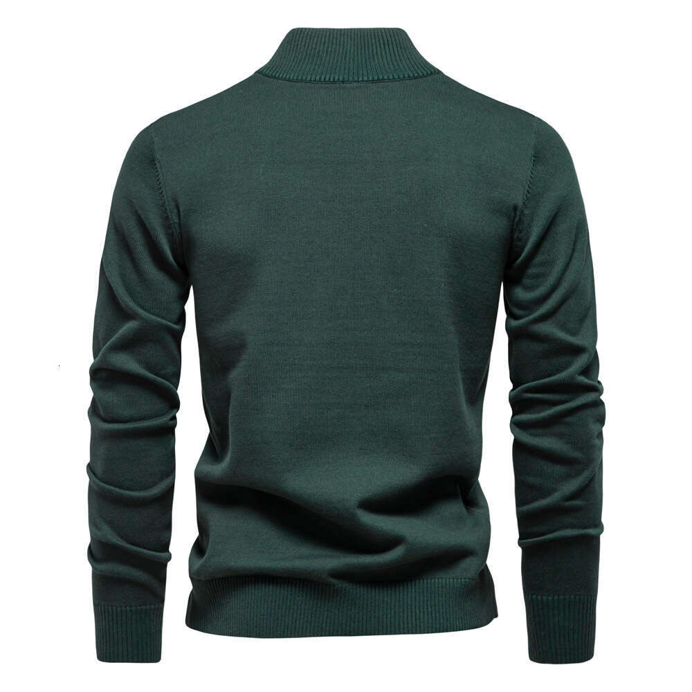 2024 new solid color cotton stand up collar half zipper slim fit men's knitted sweater top