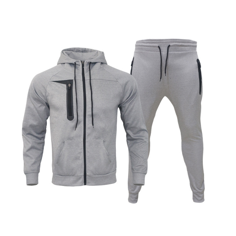 designer hoodie foreign trade european and american sports fitness and leisure set for men's autumn new style youth air layer hooded zipper men&#