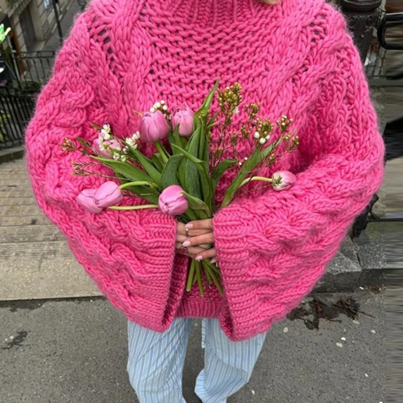 Vintage Lantern Sleeve Loose Sweater Women Winter Fashion Twist Knitted Pullover Tops Elegant O-Neck Street Chic Female Jumper