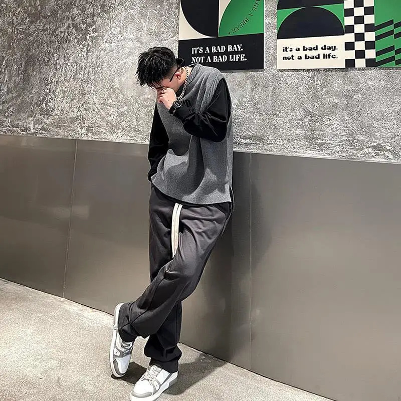 Knitted Sweaters for Men Crewneck Sleeveless Letter Man Clothes Round Collar Waistcoat Vest Aesthetic Meme Y2k Vintage Classic S 241209