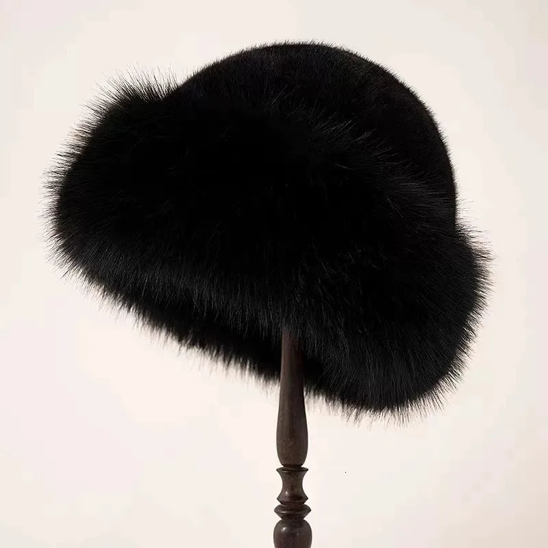 Winter plush fishermans hat suitable for women thick fluffy fur ear hat windproof and warm fashionable Panama Basin hat 241209