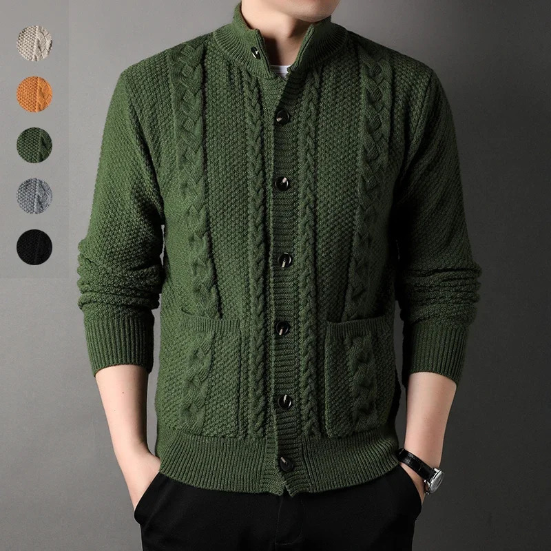 Mens Knitted Sweater Youth Half High Collar Trendy Long Sleeve Open Collar Retro Twisted Mens Sweater 241205