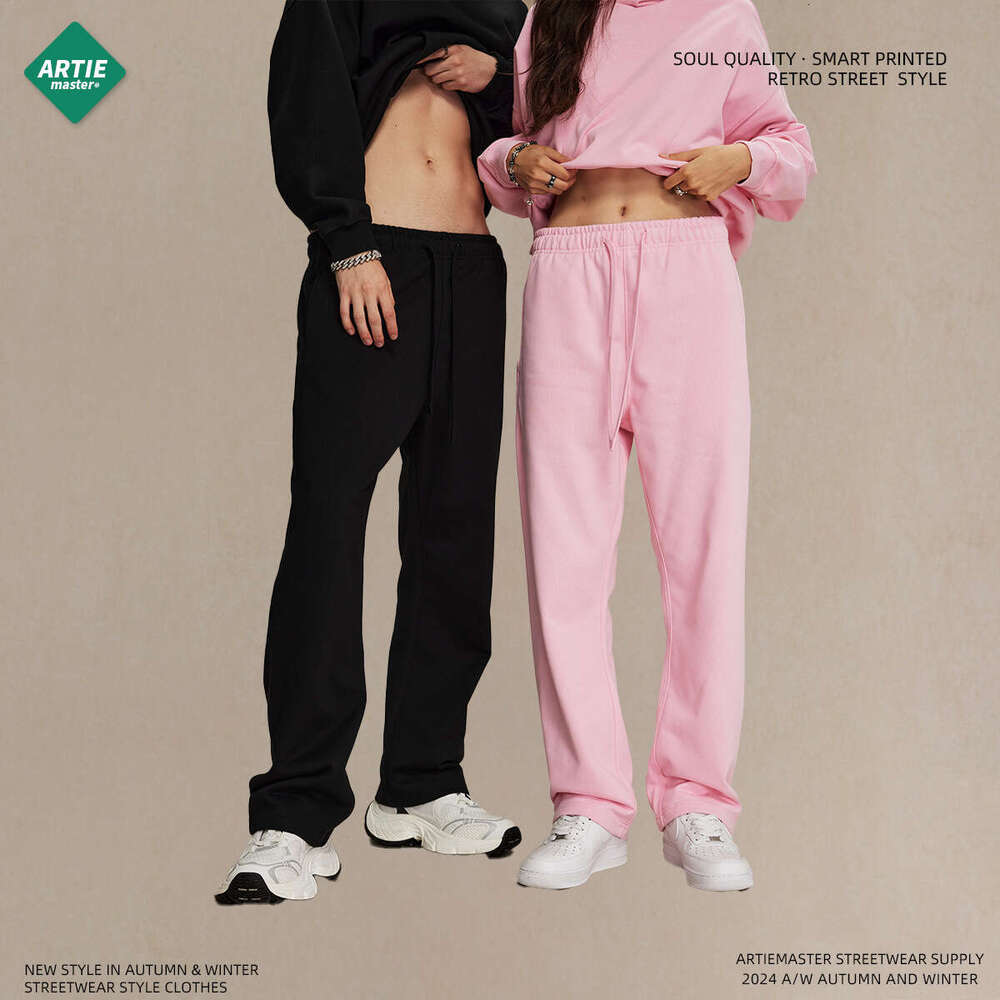 2024 autumn winter new product 430g straight tube looped solid color loose sports trend brand men's and women's casual pants