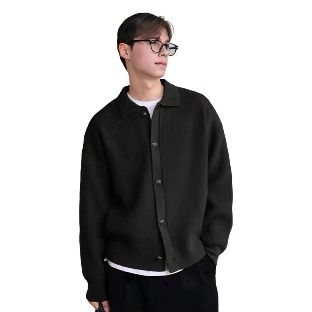 Men Fall Winter Sweater Turndown Collar Singlebreasted Buttons Loose Cardigan Coat Long Sleeves Knitted Jacket 241202