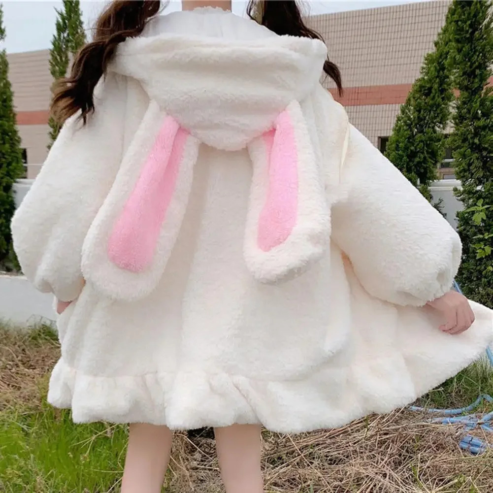 Winter Hoodie Warm Kavay Rabbit Ear Womens Sportswear Girls Lolita Zipper Casual Harajuku Long Sleeve 241206