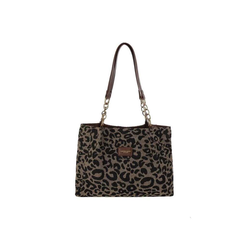 Women's Retro Casual Leopard Print Single Shoulder Armpit Large Capacity Tote Bag European And American Trend Women's Backpack Fashionable Q