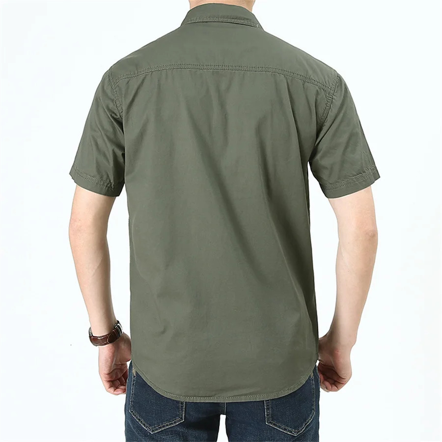 2024 Summer Green Mens Short Sleeve Casual Shirt Combat Tactical Multi Pocket Set Oversized 5XL 241209