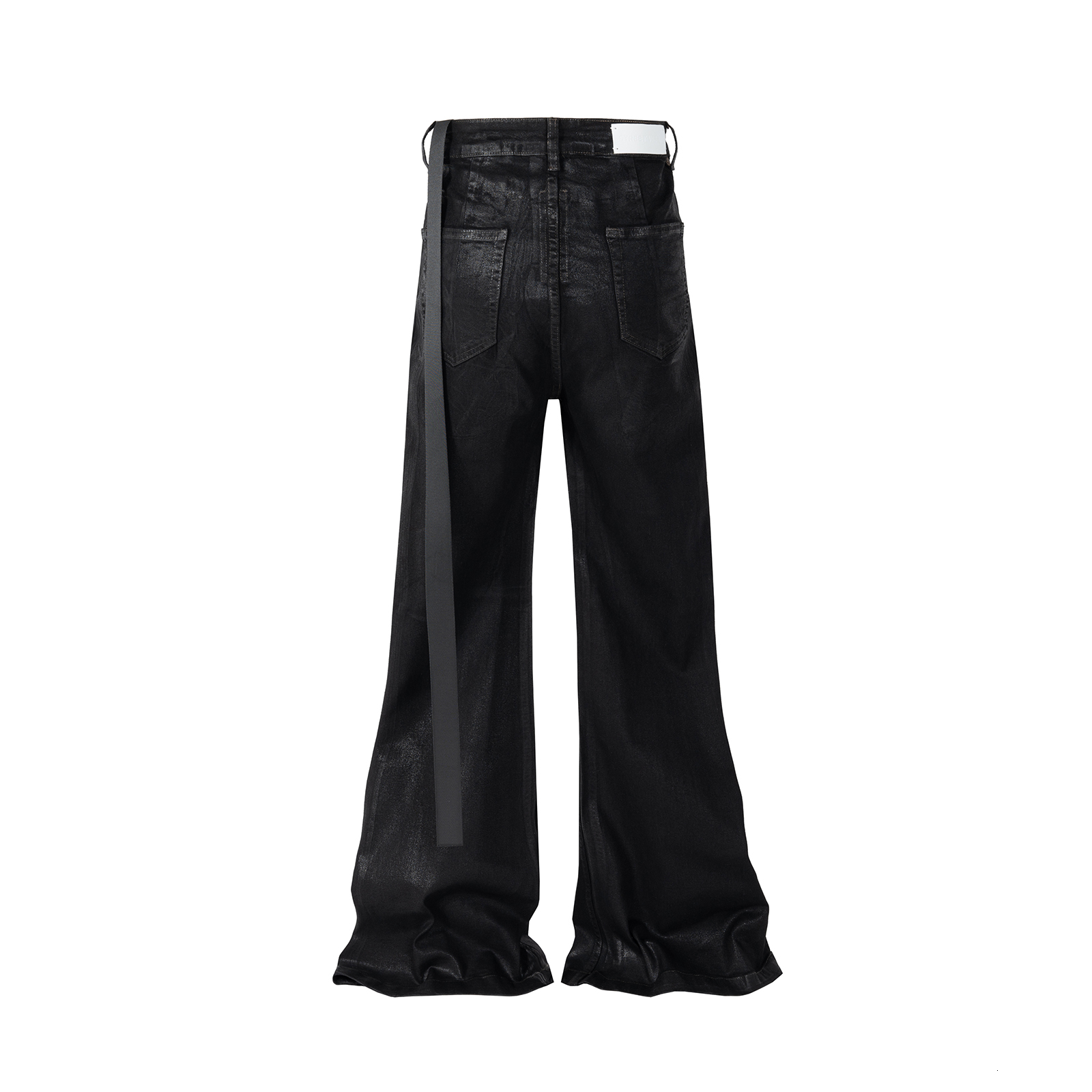 Streetwear Black Wax Leather Strecth Jeans For Men Ropa Hombre Baggy Y2k Flare Pants Oversized Straight Denim Trousers