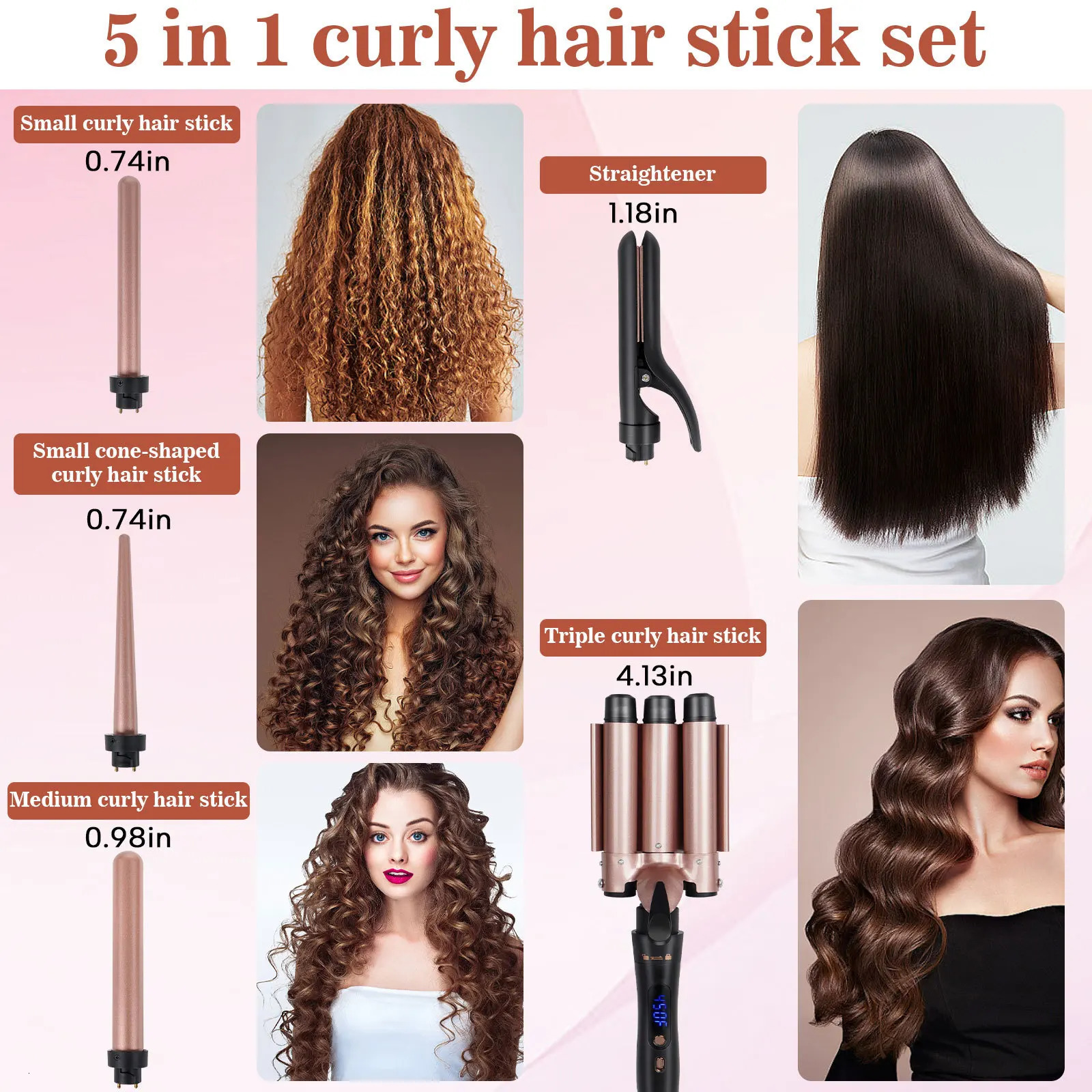5 in 1 hair curler LED light display multi-function head changing curling iron 5 in 1 changing tube curling iron 241209