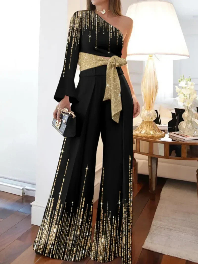 Womens jumpsuit wide leg pants shoulder print casual loose mens 241209