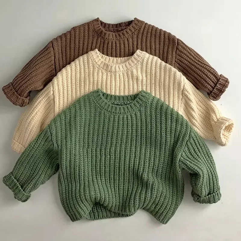 Boys and Girls Knitted Zipper Childrens Winter Top Cotton Oversized Sweater Casual Short Cable Knitted Baby Kintwear Clothing 241210