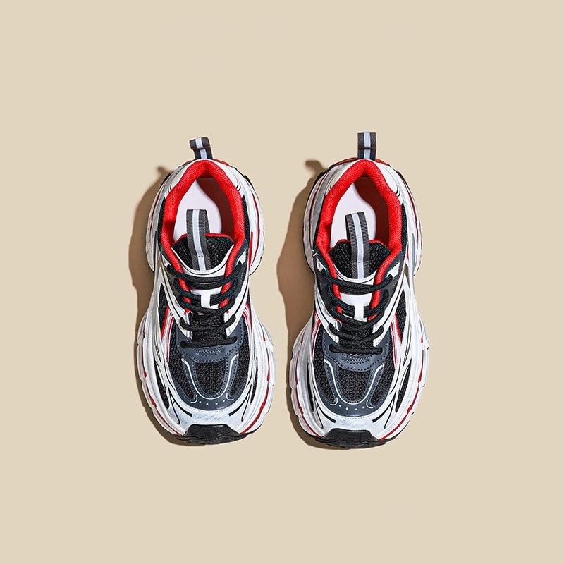 Women Sports Shoes:Paris Vintage Chunky Shoes Trendy Thick Sole Increase Height Popular Athleisure Running Shoes,White/Silver/Red,Free shipping