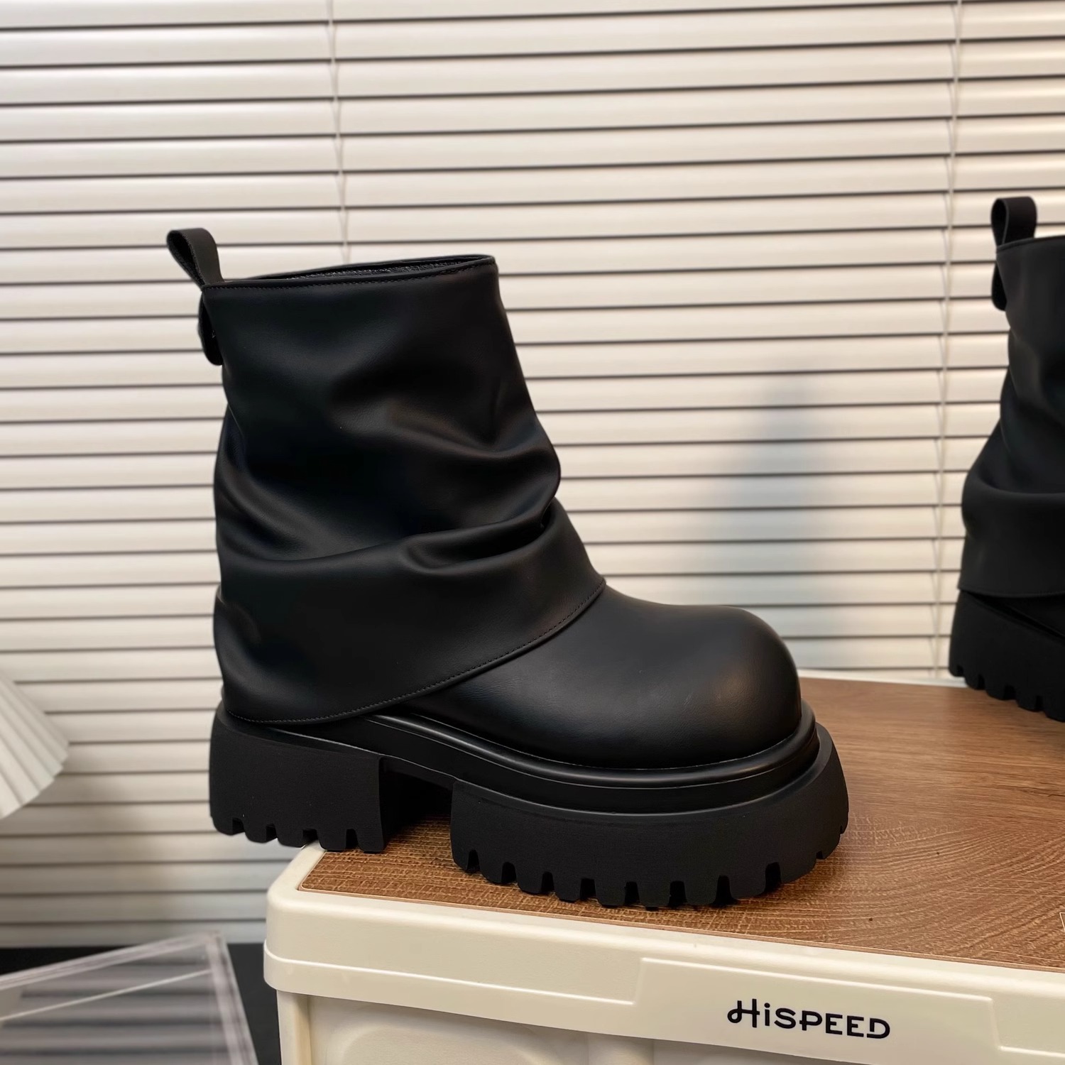 Women Boots:2025 New Design Spring Thick Sole Increase Height 7CM Short Boots Simple Style Versatile,Black/Brown,Free shipping