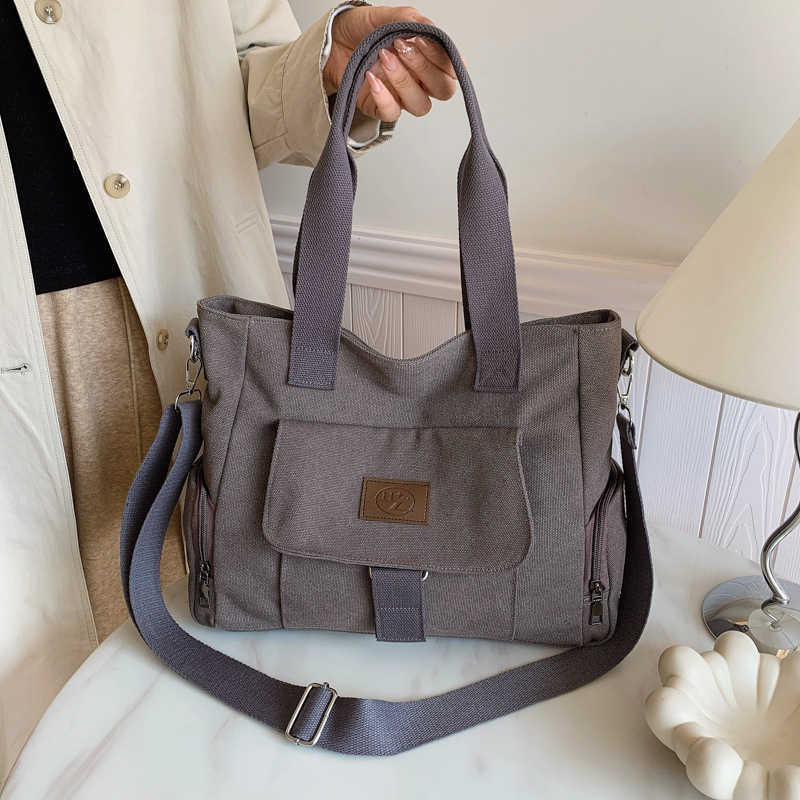 Shoulder Bag Women's Bag Trendy Versatile Simple Fashion Large Capacity Handheld Diagonal Cross Korean Canvas Bag 241215