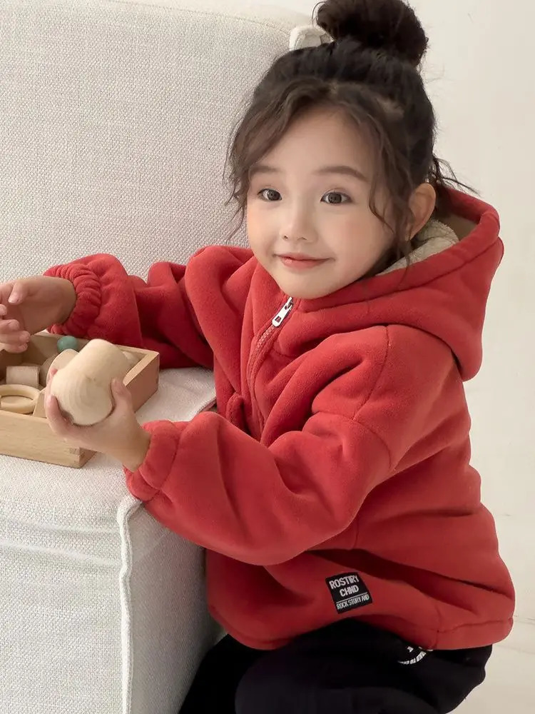 Winter Warm Baby Girl Boy Flat Polar Wool Half Zipper Hoodie Sweater Jacket Childrens Hoodie Childrens Set Zipper Top 2-10 Years 241210