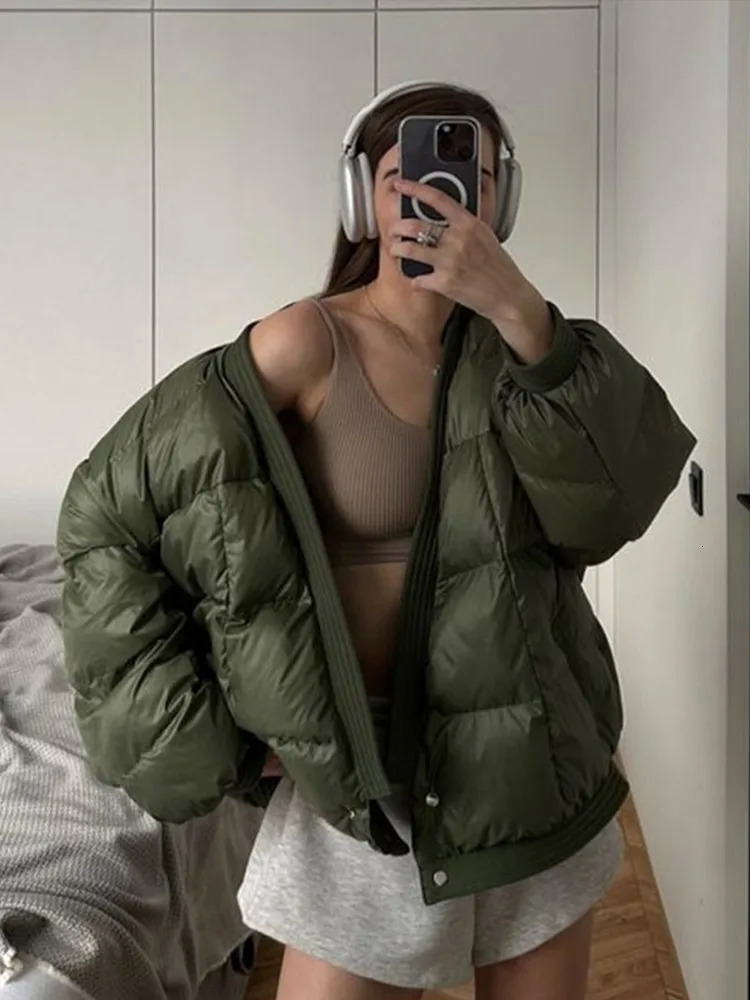 Fashion Solid Padded Cotton Jacket for Women Casual Long Sleeve Zippers Lady Thick Coat Winter Oneck Warm Female Overcoat 241209