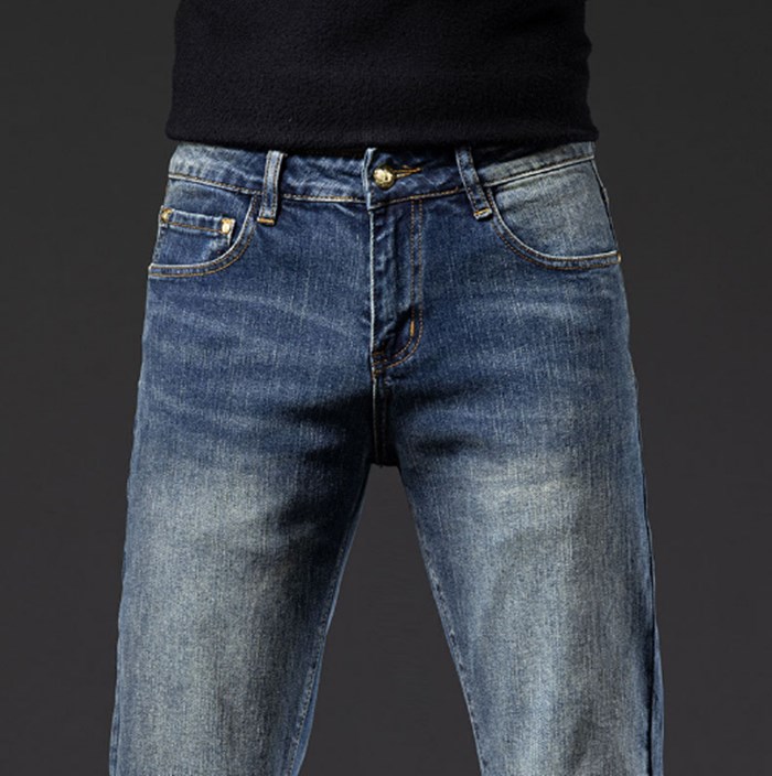Autumn New Mens Washed Destroyed vintage men's straight classic Skinny Slim Ripped Casual Trousers Casual classic jeans