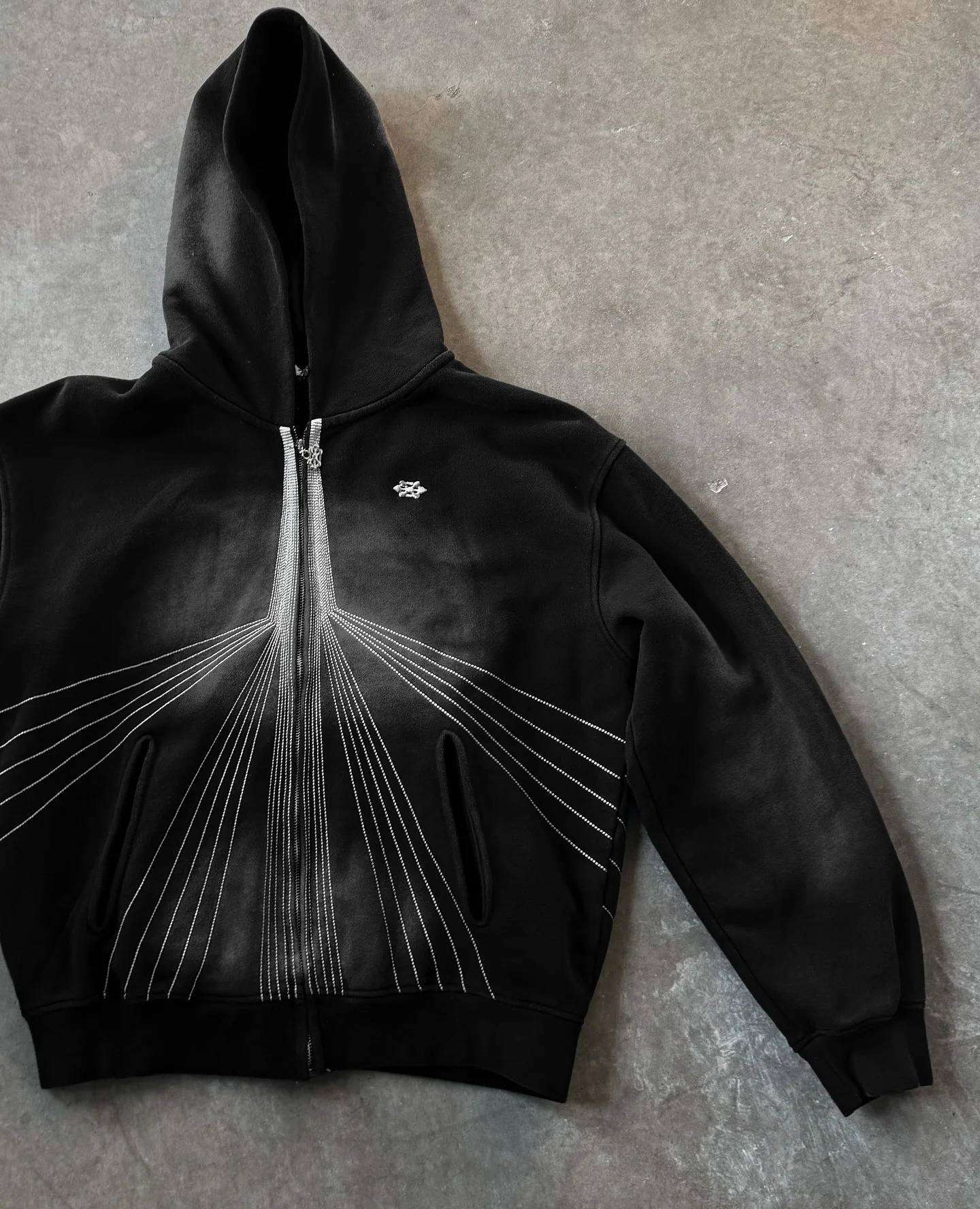 GLEAM Retro Gothic Fashion Zipper Hoodie Mens Punk Rock Line Geometric Pattern Embroidery Loose Jacket Thick Coat 241205