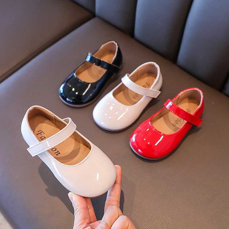 Girls Princess Shoes Patent Leather Pure Color Light Children Mary Janes Plain Round Toe Spring Daily Kids Flat Shoe 23-35XJ241209
