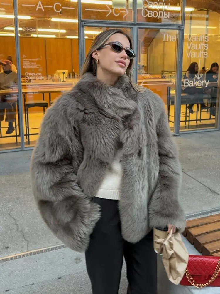 Winter chic thick warm fluffy fur jacket classic long sleeved solid color lapel cardigan 2024 womens street 241209