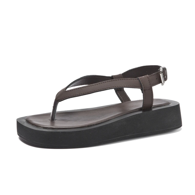 AIYUQI Flip-toe Sandals Women Genuine Leather Summer Flat Roman Sandals Women Large Size Beach Sandals Women
