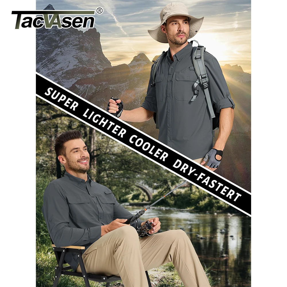 TACVASEN fishing gear mens quick drying long sleeved luggage mesh breathable hiking cargo shirt UPF 50sun protection 241209
