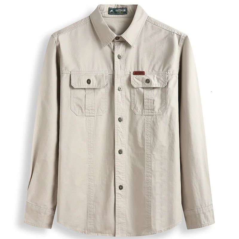 Cotton cargo shirt mens plus size 9XL 8XL 7XL 6XL button up workwear multi pocket long sleeved 241209