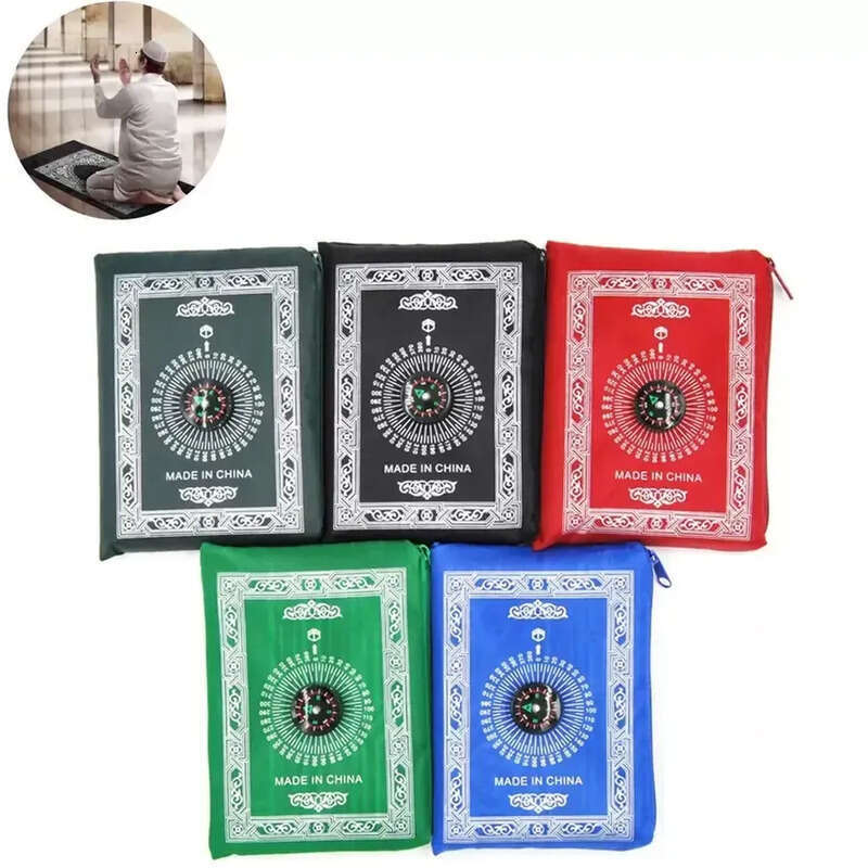 Muslim Prayer Carpets Rug Polyester Portable Braided Mats Simply Print With Compass P0823