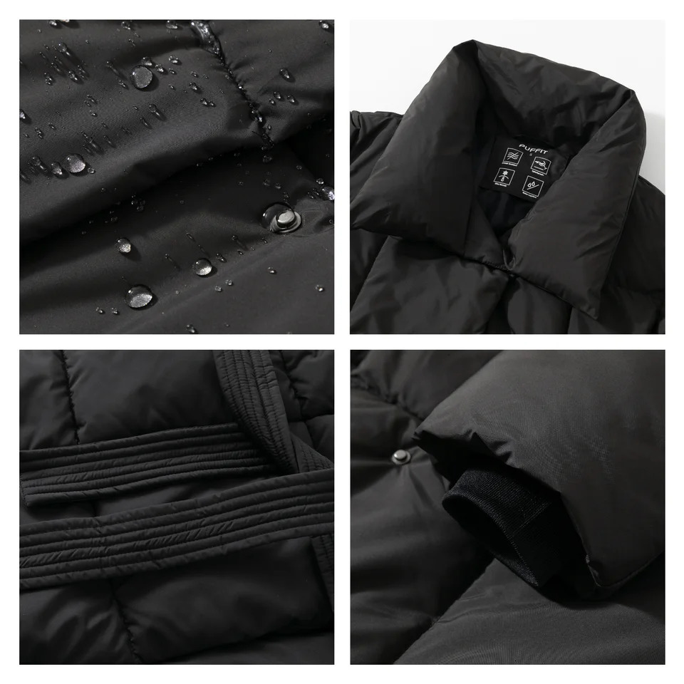 Womens winter inflatable jacket long belt button outerwear splash proof waterproof windproof corrosionresistant 241209