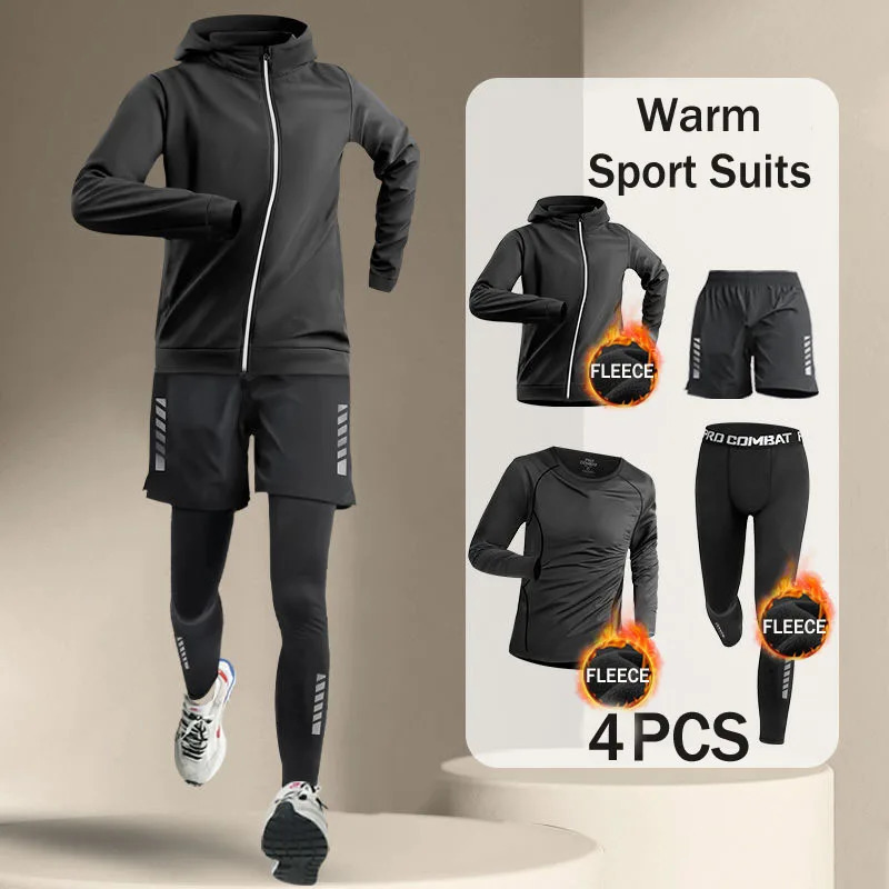 Korean thermal sportswear mens 2-4 piece running set jogging underwear tight fitting sportswear fitness track and field clothing 241205