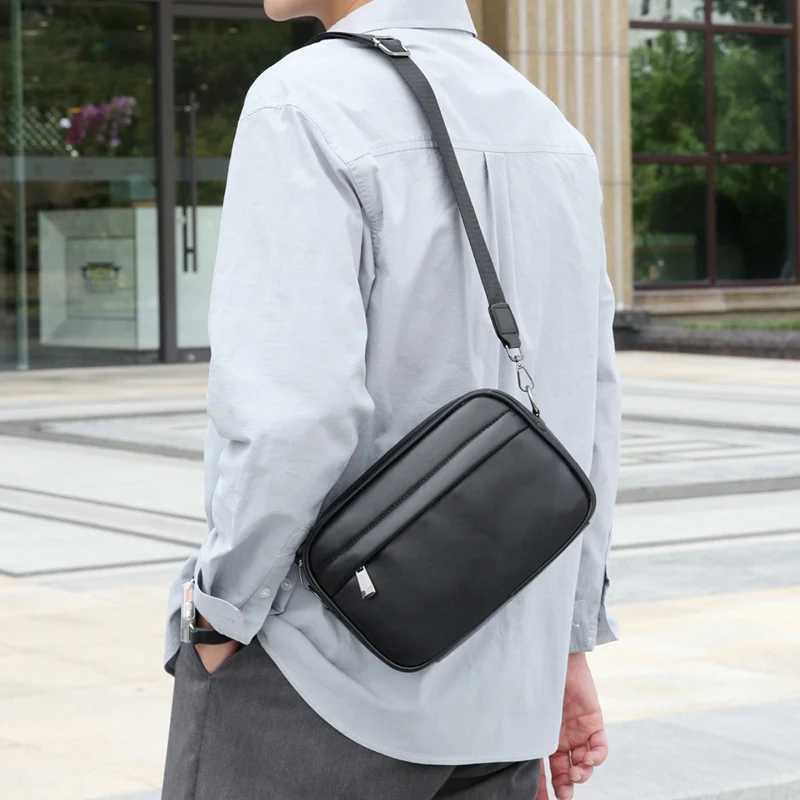 Small square sling bag luxury business shoulder bag mens design plain weave PU leather messenger bag cross body bag casual zipper Z241210