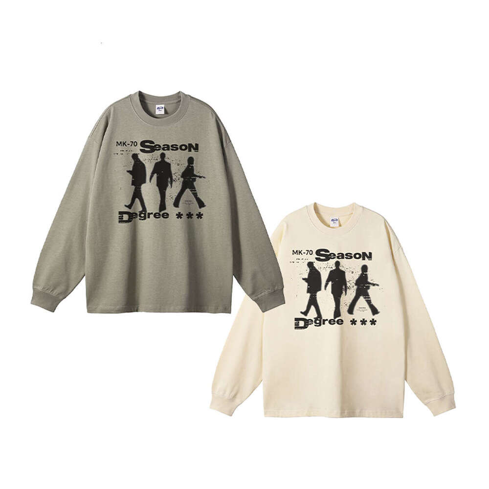 2024 Autumn Thin Printed Men's T-shirt Loose Casual Round Neck Long Sleeve Top Trendy