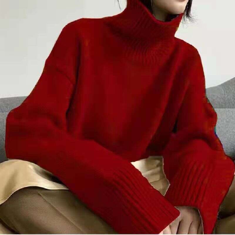 Autumn high neck new loose and lazy style, flat needle thickened inner layer, pullover base, knitted sweater, women's fashion trend