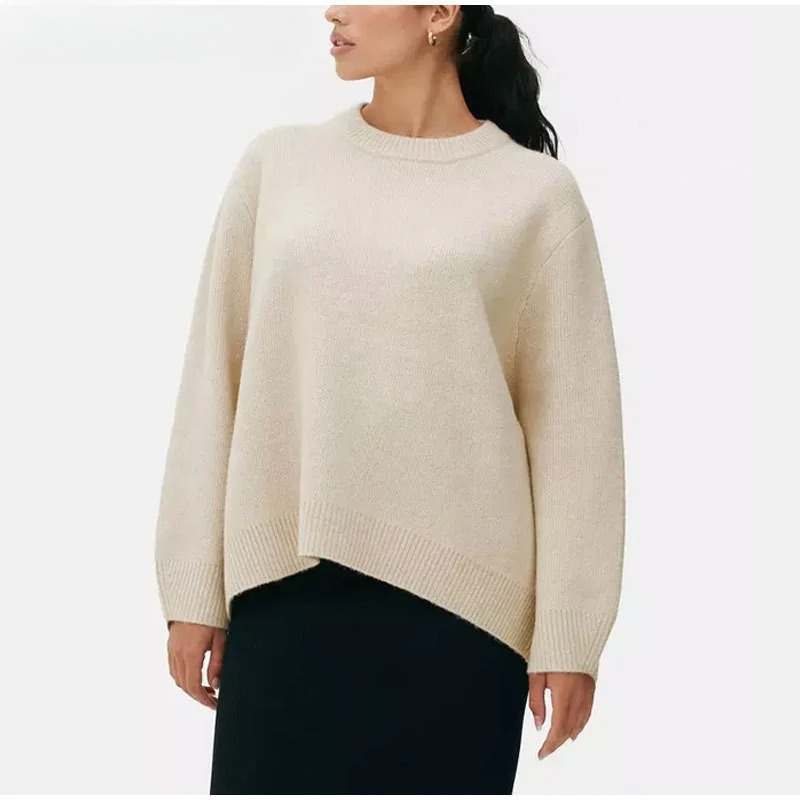 Women Long Sleeve Round Neck Solid Sweaters Autumn Streetwear Knit Basic Pullover Knitwear Loose Elegant Jumper Female Tops