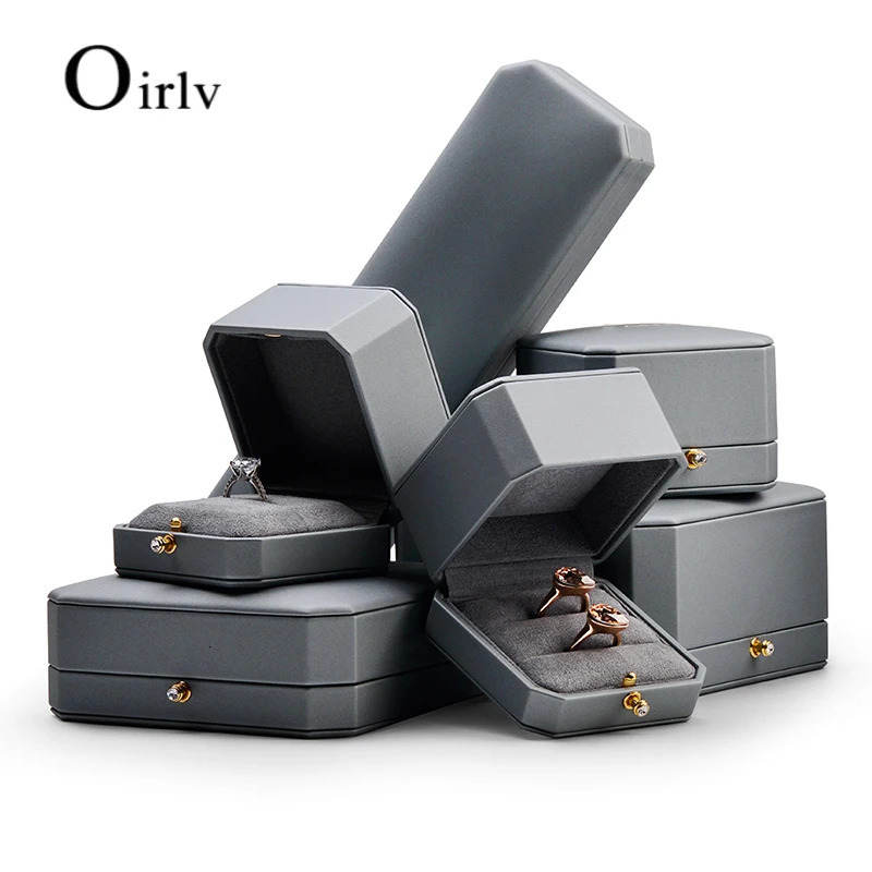 Oirlv Premium leather double ring couple box used for wedding ceremony engagement pendant earrings necklace holder jewelry gift box 241209