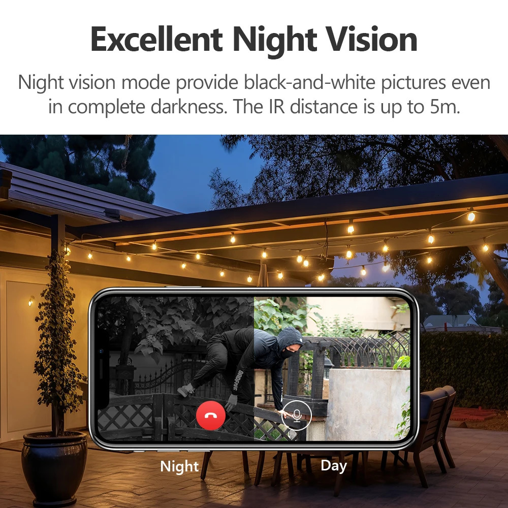 IMOU Video Doorbell 2S Set 5000mAh Rechargeable Battery 30 ° Pan Camera Human Detection Bidirectional Intercom Waterproof 100% Cordless Chime Clock 24